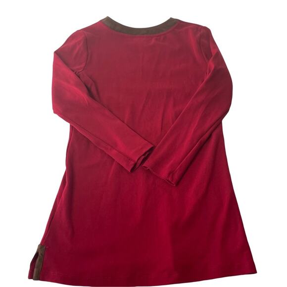 Lauren Ralph Lauren Size Small Red Suede Trim Holiday V Neck Tunic Top - Picture 4 of 7